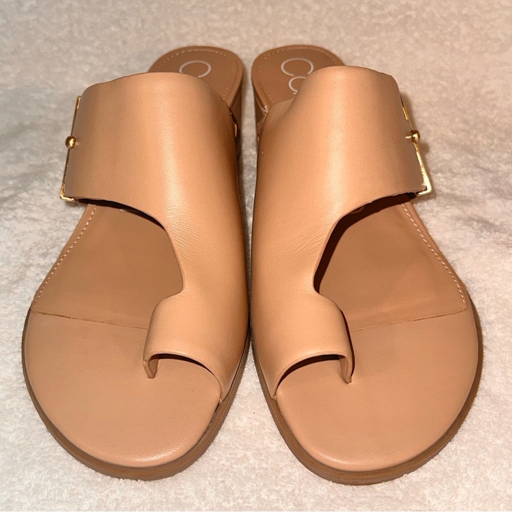 Calvin Klein Tan leather sandals with adjustable strap and buckle closure